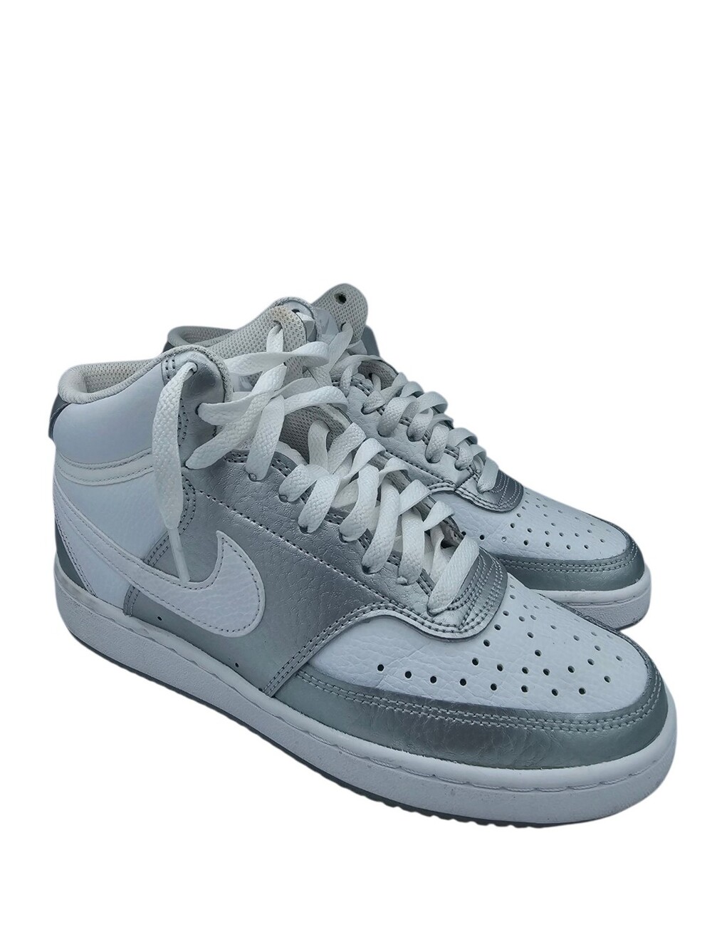 Nike Court Vision Mid Top Sneakers Trainers White/Metallic Silver CD5436-108